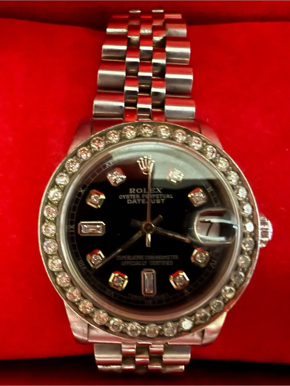 Rolex Silver-tone Diamond Bezel Watch with Gray Dial